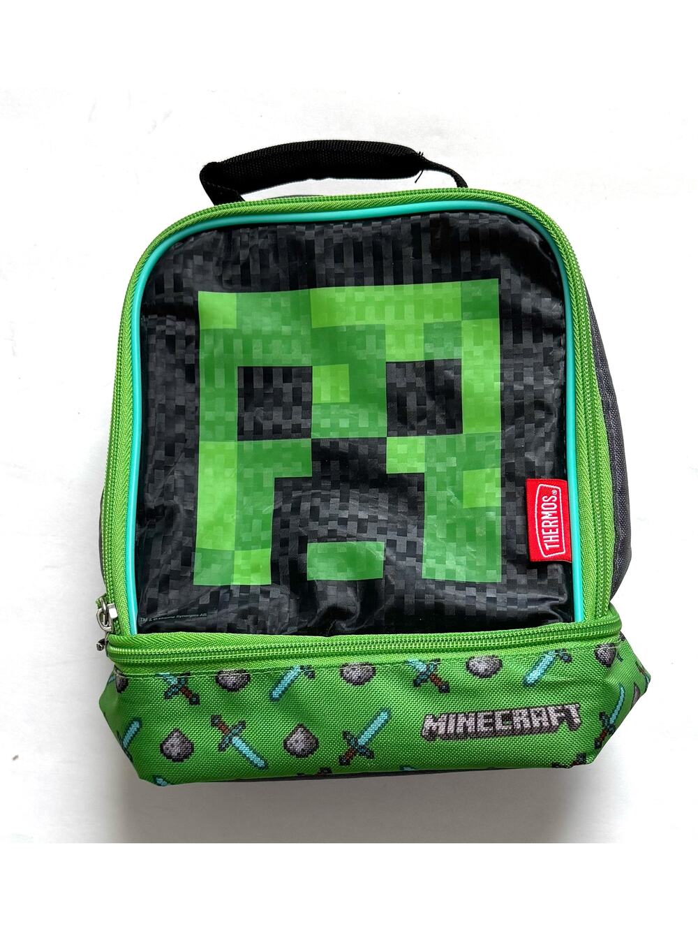 Thermos Minecraft Insulated Lunch Bag Lunch Box Green Black NEW